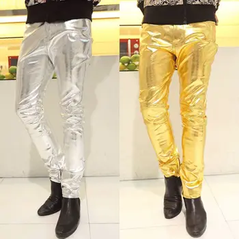 

Men Cosplay Stage Performance Slim Trousers Fight Skin Leather Pants