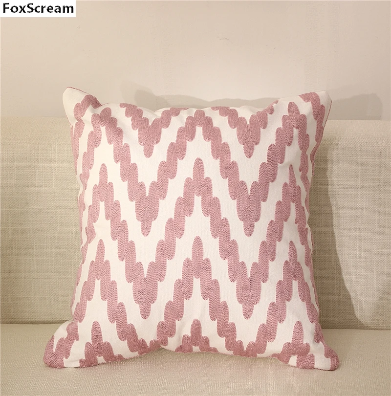 Вышитый Чехол для подушки домашний декор, серого и розового цвета; с геометрическим рисунком наволочка серый квадратный алмаз вышивка подушка для дивана размером 45*45 см - Цвет: M