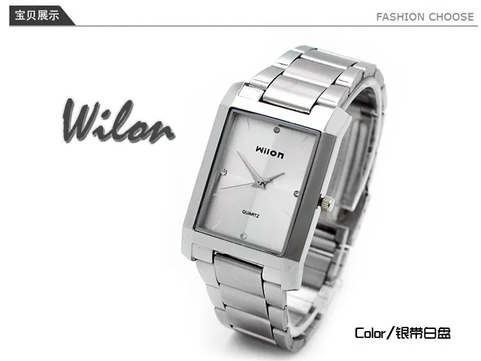 Роскошные наручные часы Оригинальные кварцевые часы Wilon квадратной формы Мужские часы модные женские часы с бриллиантами деловые часы для влюбленных - Цвет: silver white women