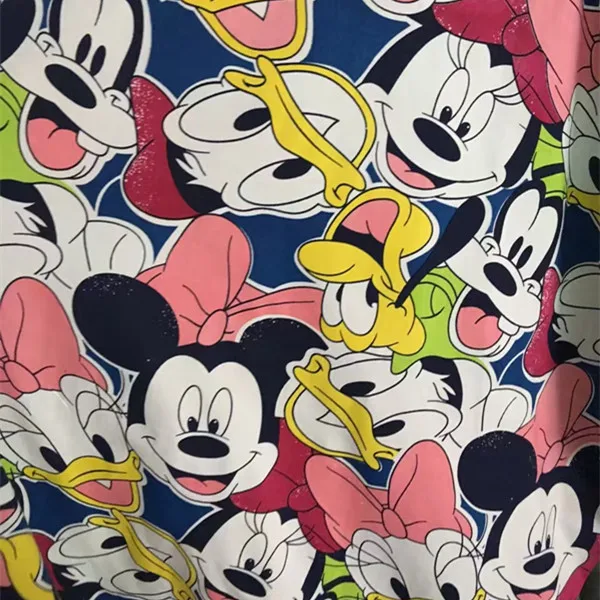 

Cute Cartoon Mickey Mouse Pluto Goofy Donald Duck Cotton Elastic Terry Fabric Sewing Quilting Patchwork Cloth Kid Hoodie Textile
