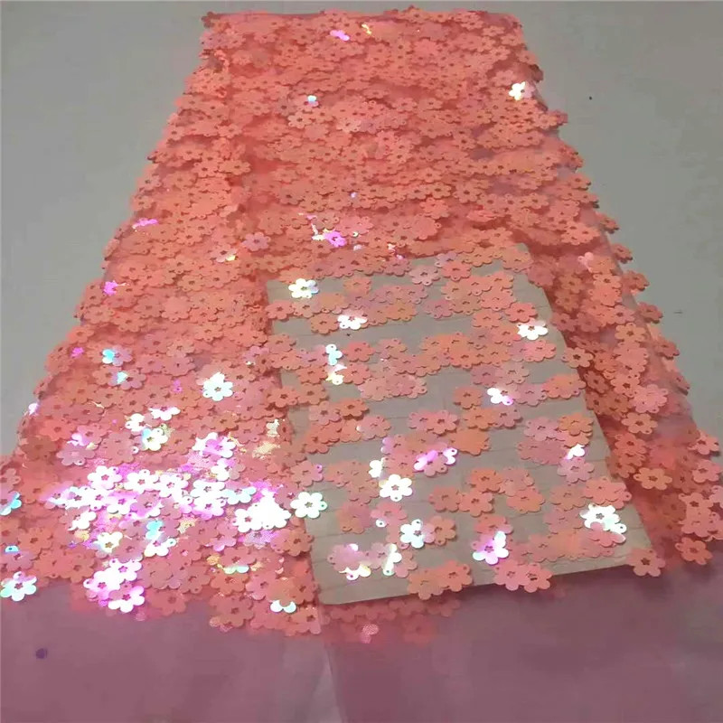 

New Designs Peach African Sequins Lace Fabric High Quality Nigeria French Net Lace 2019 With Sequins beads For Women CDA179-1