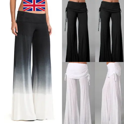

Fashion Women Loose Stretch High Waist Wide Leg Long Pants Palazzo Trousers UK