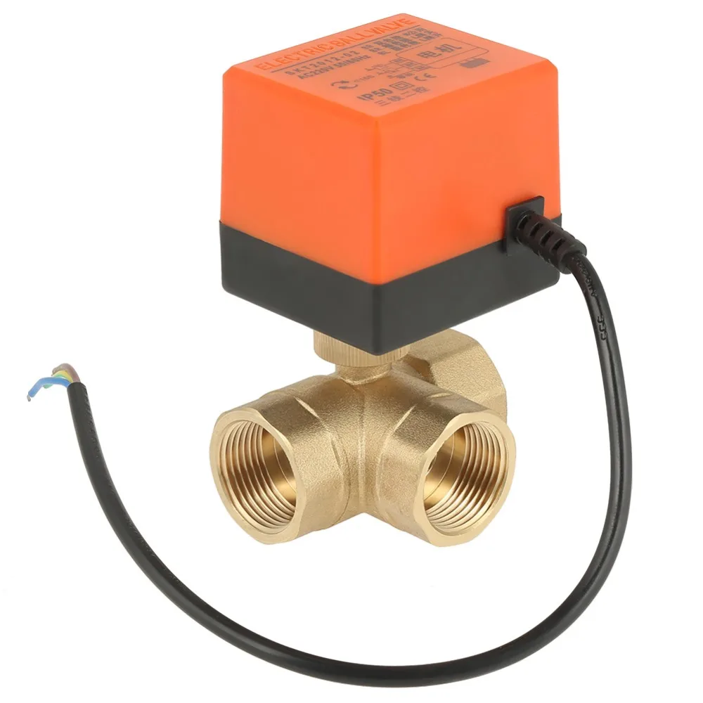 AC 220 В латунь Электрический моторизованный шаровой клапан 3 Way 3 проволоки Т-типа 1,6 pa резьба DN25 G1"