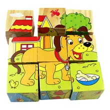 Дети Детские 3D Животные куб пазл игрушки мультфильм развивающий деревянный пазл подарок детский тренировка мозга раннее образование
