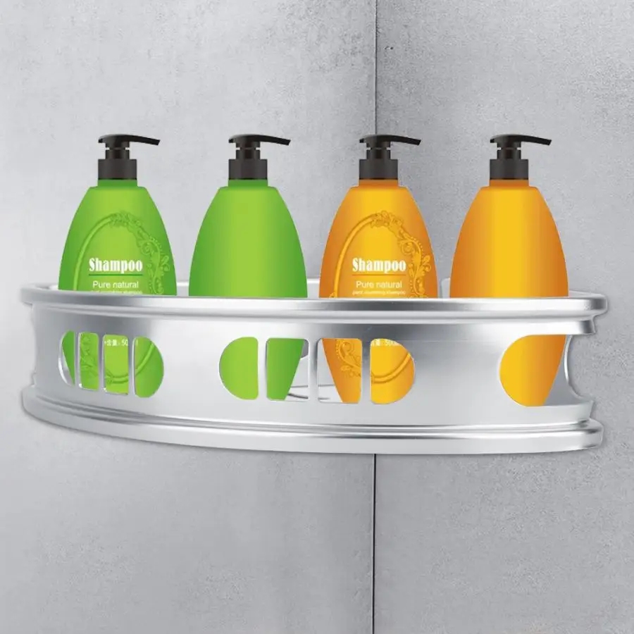 

Wall Mounted Bathroom Storage Shelf Aluminum Single Layer Bathroom Corner Storage Rack Organizer Shampoo Holder Sliver