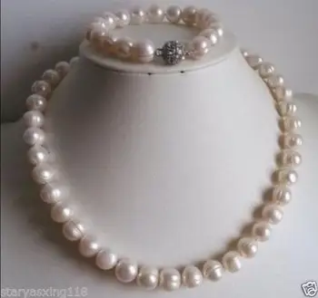 

jewerly free shipping 10-11mm white pearl necklace and bracelet set
