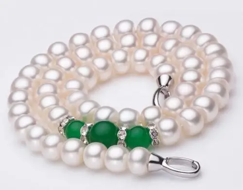 

Free Shipping >>natural green jade south seas white pearl necklace 18inch