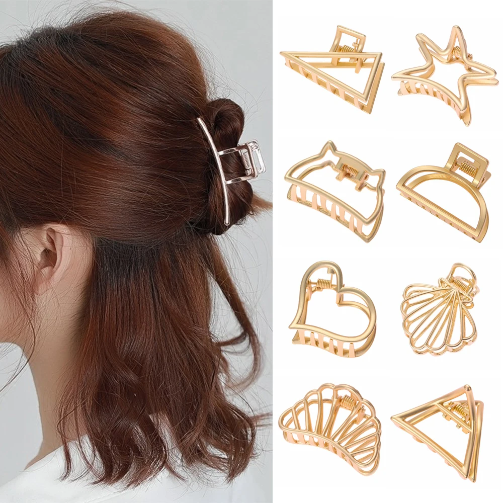 

HOOH 1PC Women Geometric Gold Hair Claw Crab Hollow Alloy Hair Clips Makeup Hair Holder Bun Maker Hair Accessories For Girls