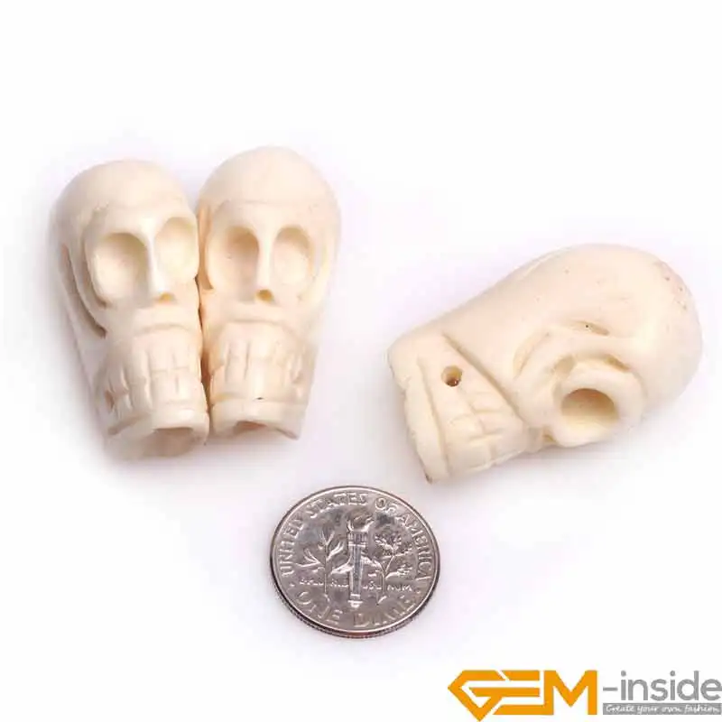 

22x31mm Big Hole 1.2mm White Skull Carved Bone Beads DIY Beads For Jewelry Making 3 PCS Wholesale