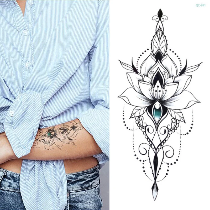 Mandala flor de loto tatuaje mehndi henna pegatinas para manos tatuaje  árabe sexy bocetos negros tatuaje diseños arte corporal impermeable|Tatuajes  temporales| - AliExpress