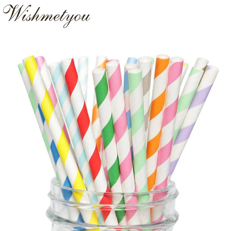 

WISHMETYOU 25Pcs Colorful Disposable Paper Straws Vintage Stripe Paper Drinking Straws Decor Birthday Christmas Party Supplies