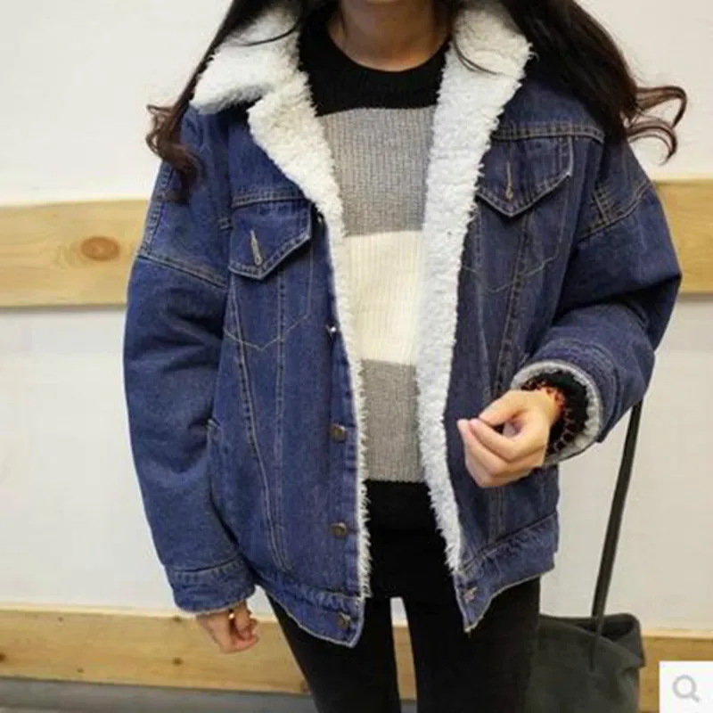 Nuovo 2017 Giacca Demin delle Donne Codice Cappotto Agnello Spessa Lana  Giacca di Jeans con Imbottito Cashmere Sciolto Woma Breve soprabito|jacket  women|denim jacketjacket with - AliExpress