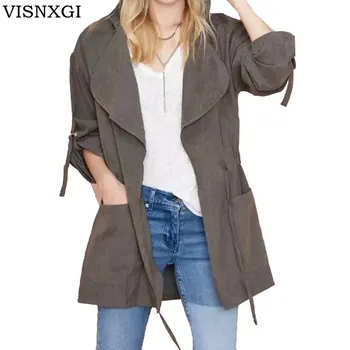 

VISNXGI Women Jack Coat Autumn Long Sleeve Hooded Coat Jacket Casual Elastic Waist Pocket Kimono Female Loose Outwear Jackets