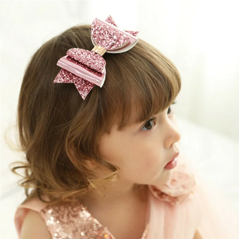 

Sweet Kids Girls Glitter Bow Knotted Shiny Sequin Bowknot Fashion Headwear Babies Novel Hair Accessories Hair Clip Hair Hairpins
