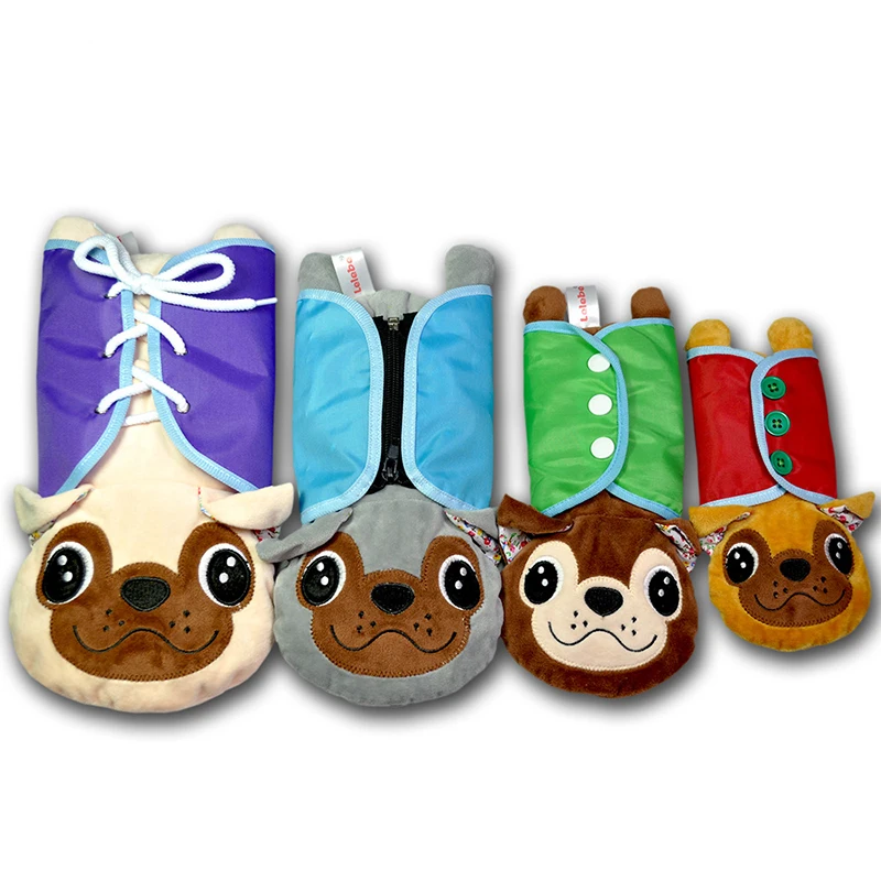 

4 Pcs Bulldog Educational Toys Plush Dolls Montessori Motor Skill Learning Toy Toddler Snap Button Lacing Bizybord Busy Board