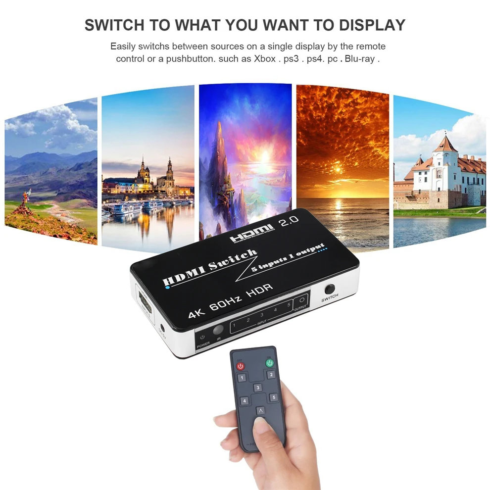 HDR HDMI 2,0 переключатель HDCP 2,2 4K HDMI переключатель HDMI 5/3 в 1 из 4Kx2K@ 60 Гц переключатель с автоматическим и ИК-подсветкой для PS4 pro DVD ноутбук ПК