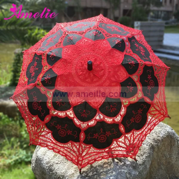 

Halloween Party Neo-Gothic Red and Black Lolita Battenburg Lace Parasols Party Fashion Girl Decoration Umbrella