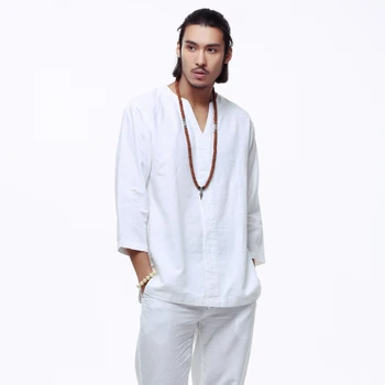 

2XL Men Cotton Linen Pullover Top Tee 3/4 Sleeve V Neck Casual Loose T-Shirts SIZE S99