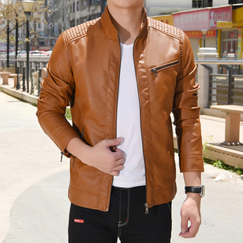 2018 Fashion Pu leather Jacket Men Autumn Spring Mens Leather Jackets ...