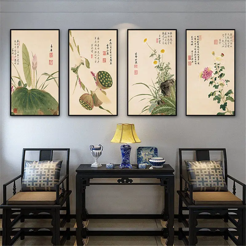 YongHe Home Decorative Canvas Printing Chinese Calligraphy Muti picture