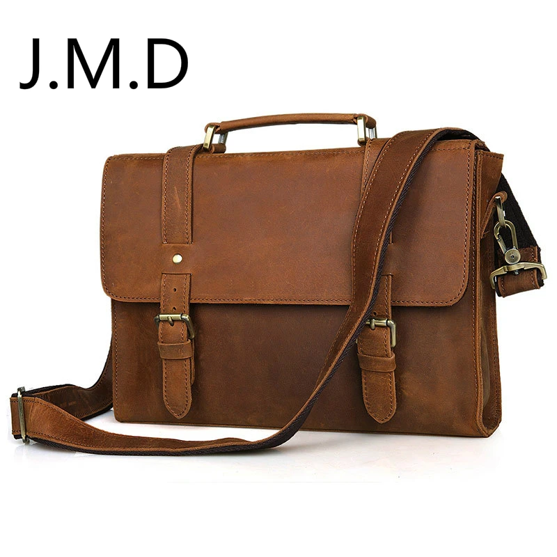 

J.M.D 100% Men's Fashion Leather Bag Crazy Horse Leather Cross Body Briefcase Sling Bag Shoulder Messenger Bag 6076