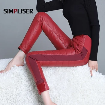 

2018 Thick double-sided outer wear Duck down pants female trousers High Waist Pencil Pants Warm Femme Pantalon Big Size 6XL 5XL