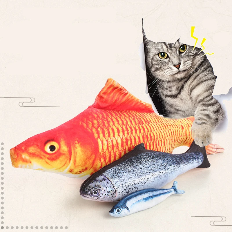 Cat Favor Catnip Toy Kitten Lifelike Fish Shape Scratching Toys Pet Plush Stuffed Interactive Plaything Pet Pillow Cushion D30