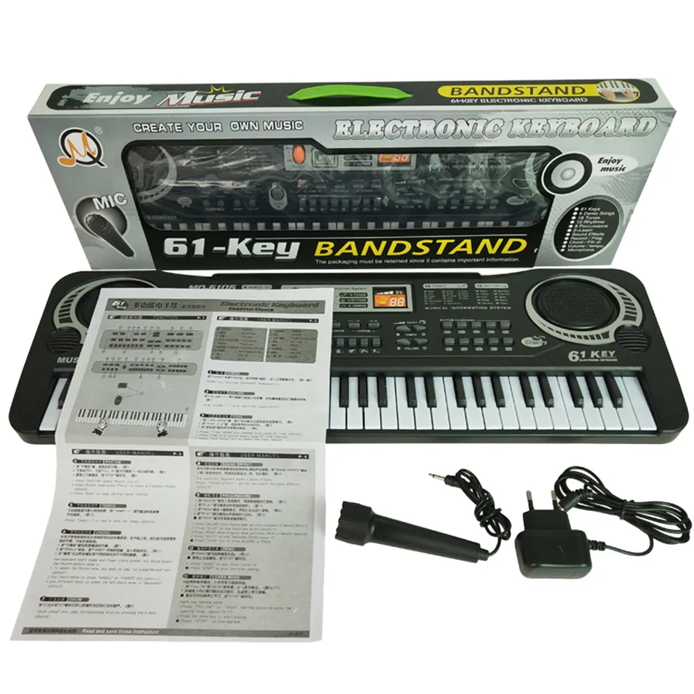 61 клавиша, Черная Цифровая Музыкальная электронная клавиатура, клавишная доска, электрическое пианино, детский подарок, музыкальный инструмент, электрическое пианино, подарок, EUA522