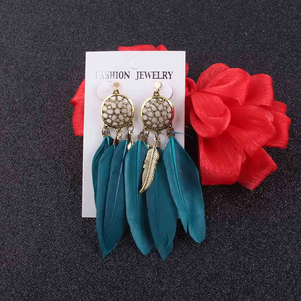 Ear Clip Earrings JIOFREE Vintage Bohemia blue feather Clip on Earrings Without Piercing for Girls Party Needn't Ear Hole clip earrings,ear clip