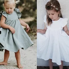 Ins/ платье для маленьких девочек в европейском и американском стиле льняное платье принцессы с оборками модная летняя одежда