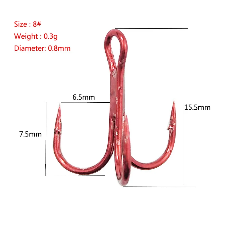 OUTKIT 20 шт./лот Высокоуглеродистая сталь тройные рыболовные крючки красная жесткая приманка круглая изогнутая Тройная искусственная приманка на рыболовные крючки Размер 4 6 8 10