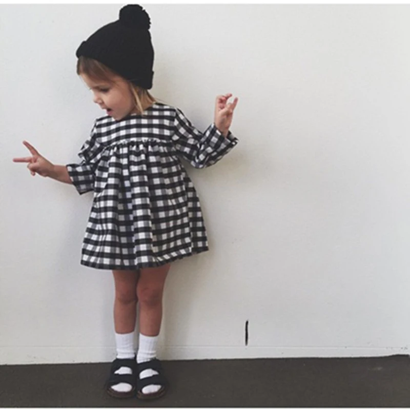 

CAVIGOUR new arrival girls cotton dress kids long sleeve plaid dress 1-4 years baby girls clothing
