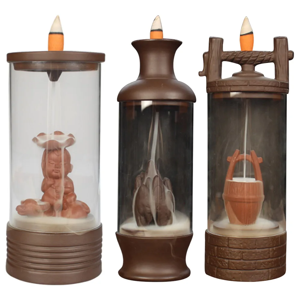 

Cone Censer Auspicious Dragon Backflow Incense Burner Glass Cover Ceramic Crafts Teahouse Ornaments Beautiful Home Decor