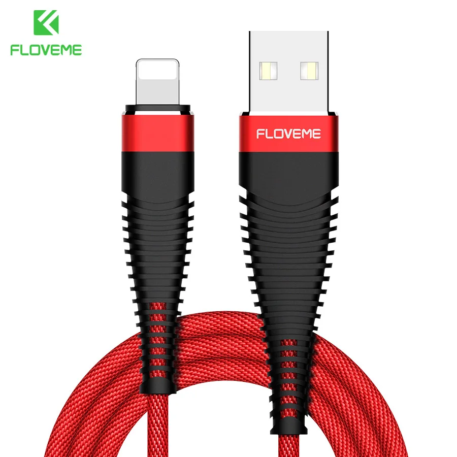 FLOVEME Привет-растяжение кабель USB для iPhone, 5 В/2A зарядки синхронизации данных 1 м 2 м Плетеный телефонный кабель для Apple iPhone 7X6 8 10 Кабо for iphone x 9 lightning cable usb charger - Цвет: Flaming Red