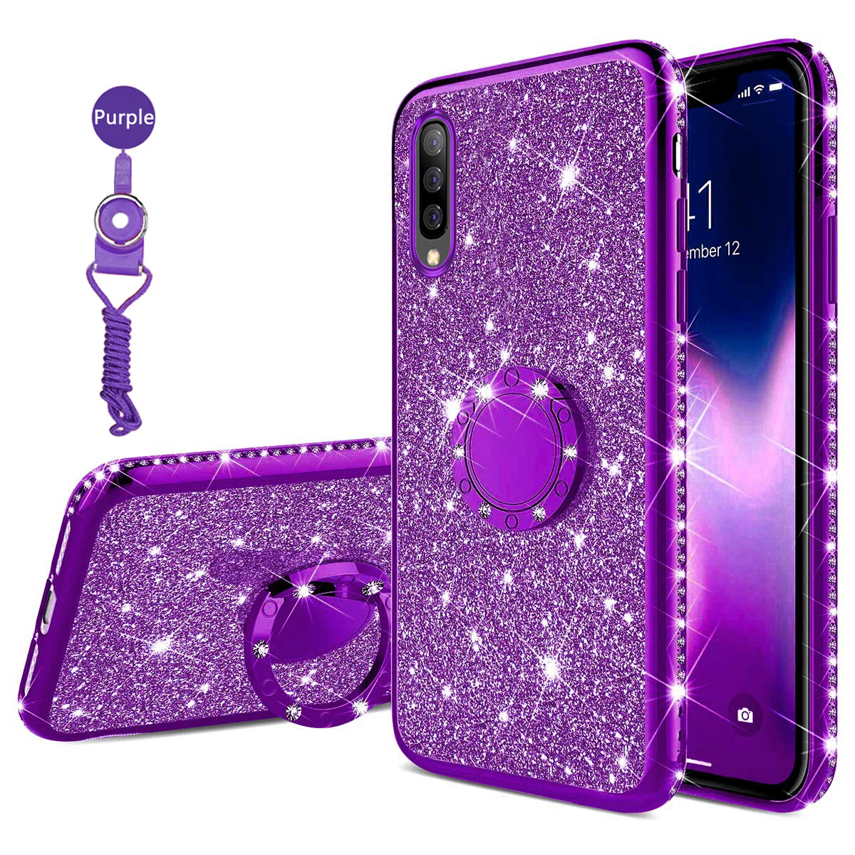 Чехол-подставка для samsung Galaxy A30, A40, A50, A60, A70, M20, M30, A6, A8, блестящая пудра, мягкий чехол