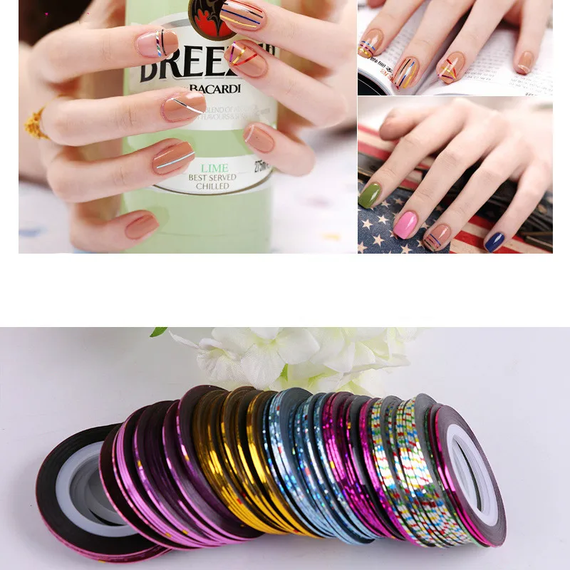 5Pcs Nail Striping Tape Line Stickers Candy 30 Colors Design Adhesive