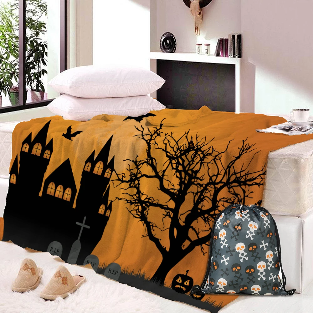 

Dropship Custom DIY Halloween Pumpkin Fleece Blanket Mat Bath Towel Nap Travel Home Sleep Bedroom Picnic Blanket Child Kids Gift
