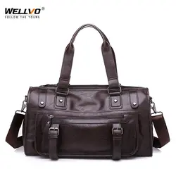 Wellvo Для мужчин из искусственной кожи Бизнес Duffle Сумки для мужской моды круглый ведро Путешествия Ручка сумки на ремне Повседневное Tote