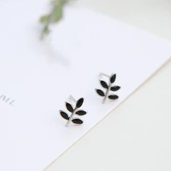 

LWONG 925 Sterling Silver Tiny Black Olive Branch Stud Earrings for Women Simple Leaves Earrings Mini Minimalist Earrings Studs