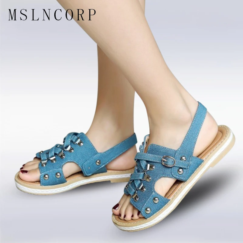 Plus Size 34 43 New Fashion casual Summer Women Denim Sandals Jeans ...