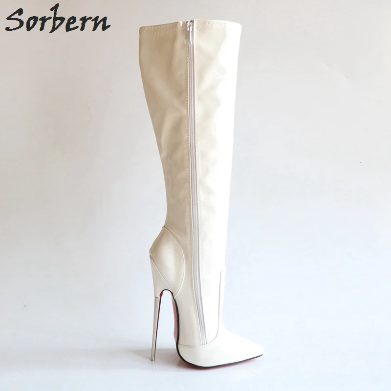 Sorbern/белые женские сапоги до колена; женские сапоги на высоком металлическом каблуке 18 см; женская обувь на заказ; женские сапоги с острым носком