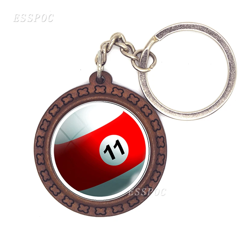 

Handmade Personality Wooden Key Chain Number 11 Billiards Keychain Glass Cabochon Pendant