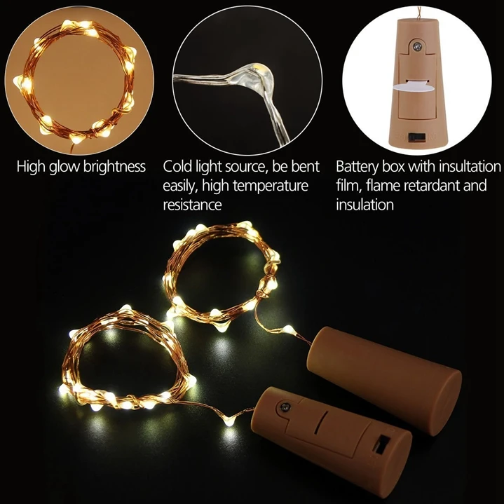 Garrafa de Vinho Festa de Casamento de Natal Luz em Forma de Cortiça para Casa String Peça Incluído Baterias Lâmpadas Rolha Led Luz 50 5 Led string luz 50 peça incluído baterias