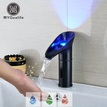 

LED Light Bathroom Kitchen Faucet Temperature Sensor Control Basin Mixer Taps Oil Rubbed Bronze Finished