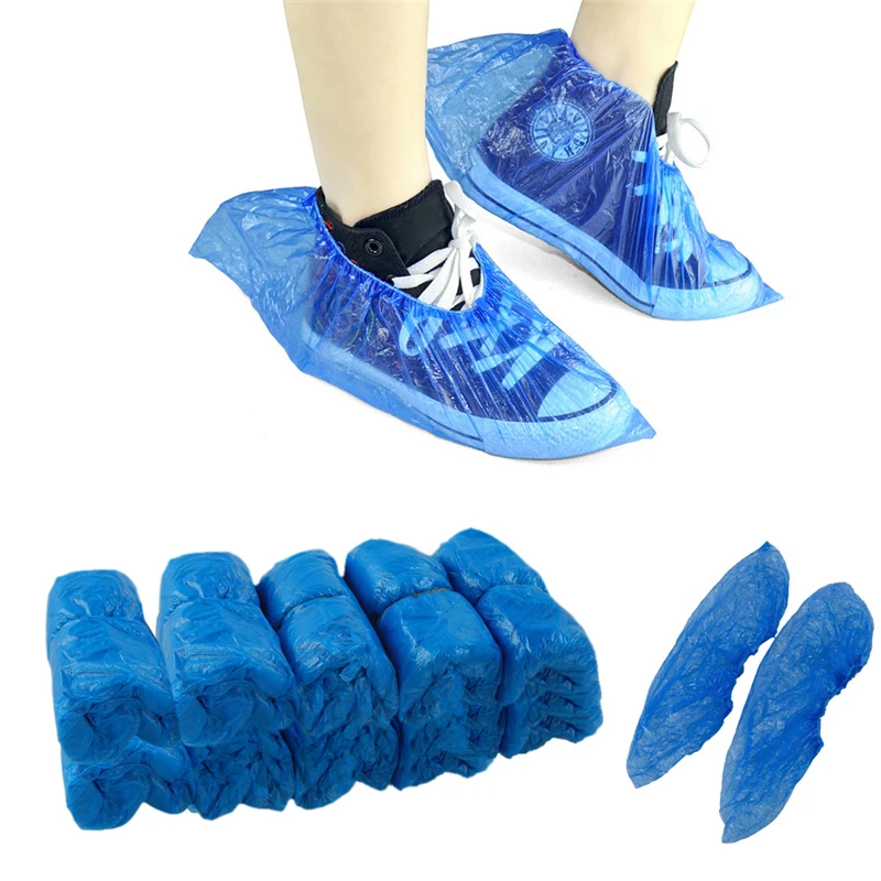 100 шт одноразовые пластиковые туфли медицинские водонепроницаемые грязезащитные Чехлы для обуви оверshoes дождевые Чехлы для обуви синий цвет сплошной