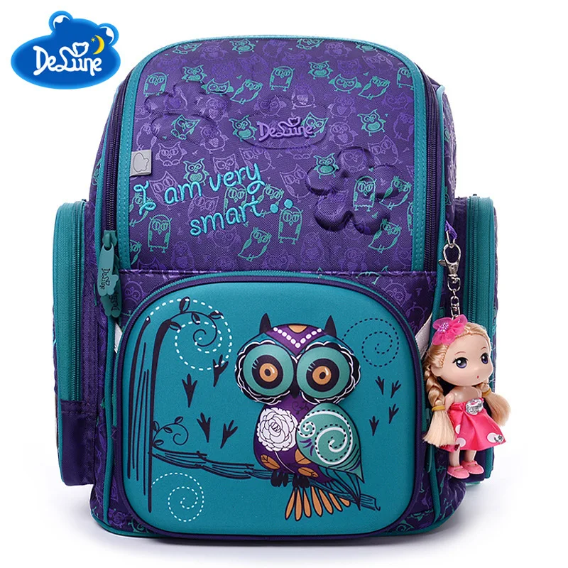 

Delune Russian Kids 6-9 years Waterproof Orthopedic Backpack Cartoon Bear Owl Ergonomic Design Schoolbag Girls Boys School Bags