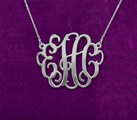 1.25&quot; Sterling silver monogram necklace,Custom monogrammed jewelry,Personalized Monogram ...