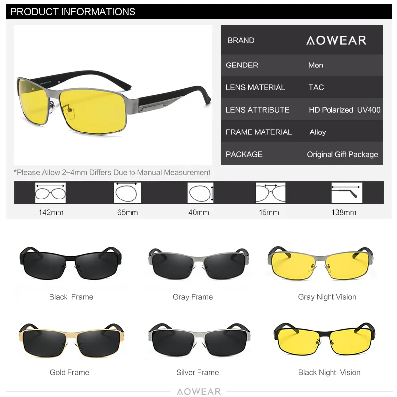 Солнцезащитные очки AOWEAR Hd для мужчин поляризованные с ночным видением цвет