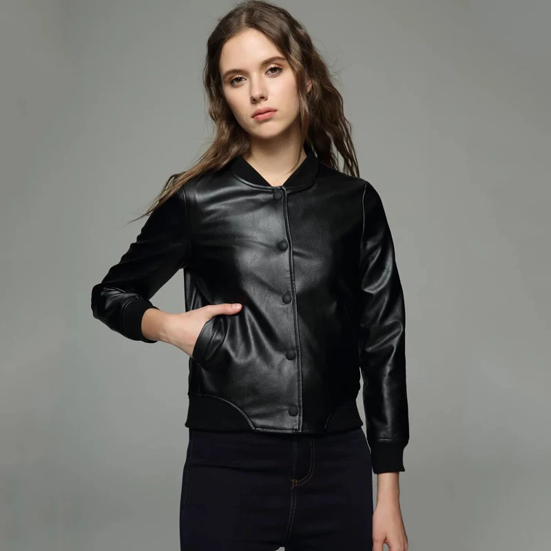 Женская куртка бомбер TMODA284 повседневная короткая из искусственной кожи женская
