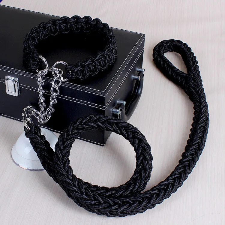Upgrade Large Dog Leashes Nylon Strong Collar Leashes Stainless Steel Chain Prevent Breakaway Suit for Large Dog (9)